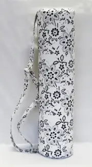 Black And Gray Floral Hand Block Printed Yoga Mat Carry Bag With Shoulder Strap