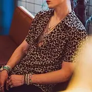 Men's Leopard Shirt Button Up Shirt Short Sleeve Sports Fashion Designer Daily Holiday Summer Spring Turndown Print Brown
