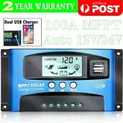 100A AMP MPPT Solar Panel Regulator Charge Controller 12V/24V Auto LCD Dual AU