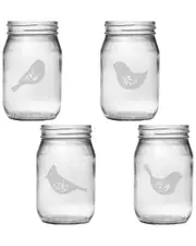 Susquehanna Glass "Birds of a Feather" Set of 4 16oz Mason Jars