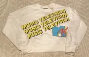 Retro MTV Sweatshirt Womens Medium Cropped White NWT