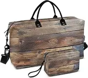 [ZRYSMY] Duffel Bag for Traveling, Vintage Old Wood Texture Travel Bag Gym Bag, with Multiple Interior Pockets Shoulder Weekender Bag for Women Men with Toiletry Bag 20.5L x 1.9W x 13.8H, Multi-Colored