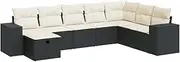 vidaxl Garden Sofa Set - 8 Piece Black Poly Rattan Outdoor Patio Lounge - Weather-Resistant Cushions with Storage
