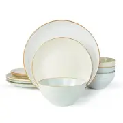 Jupiter Dinnerware Set, Plates and Bowls Dish Sets for 4 (12 Pieces), Microwa...