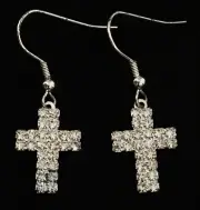 VTG Charlestone Austrian Crystal Cross Earrings SilverTone Pierced Titanium Post