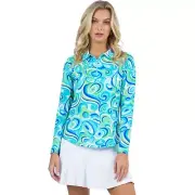 IBKUL Emma Polo Top Size S XXL Long Sleeve Zip Shirt Turquoise Golf Womens NEW
