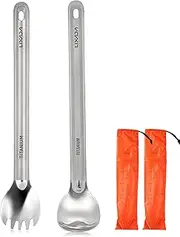 YaSao Ultralight Titanium Long Handle Spoon and Spork Cutlery Set Portable Outdoor Dinner Spoon Cutlery Camping Backpacking Picnic