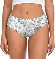 [YANYU] Flowering Herbs And Herbaceous Plants Print Women S Briefs Comfortable Plus Size Underwear Ladies Versatile Panties Xs To 4xl Black, Black, X-Small