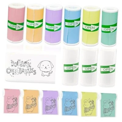 9 Rolls Self-Adhesive Mini Printer Paper - 6 Vibrant Colors 6 Colorful 3 White