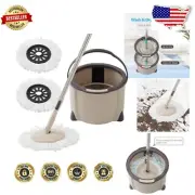 Effortless Cleaning - Microfiber Mop Bucket with Extended Handle & Reusable Pads