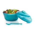 Tupperware Salad on the Go Set 1.5L Bowl Cutlery Dressing Container Blue NEW