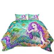 Colorful Fish Seahorse Turtle and Mermaid Coverlet
