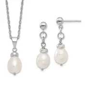 Sterling Silver 7-8mm Fwc Pearl Pendant/Earrings Boxed Set