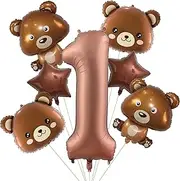 Bear Balloons, Teddy Bear Balloon, Foil Animal Balloons for We Can Bearly Waits Theme 1st Birthday Party Decor Supplies 7 Pcs (1st)