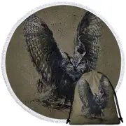 Cool Art Owl Painted on Concrete Round Beach Towel