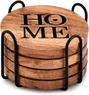 Coaster Iron & Acacia Wood Coasters for Drinks with Iron Holder Stand for Counte