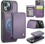 ELEPIK for iPhone 13 Case, Removable Magnetic Wallet Case with Card Holder, Kickstand, [Compatible with MagSafe] [RFID Blocking] Durable PU Leather Phone Case with Wireless Charging, Purple