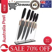 6 Piece Knife Set, Rose Gold Knives with Knife Block, Sharp Kitchen Knife Set AU