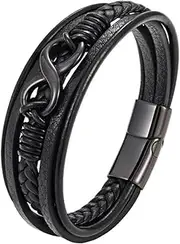 [Generic] Men's Leather Bracelet with Stainless Steel Clasp Infinity Love Symbol Wristband Cuff Bangle Personality Bracelets