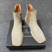 47 Square Toe Men's Real Suede Leather Chelsea Ankle Boots British Shoes Plus sz