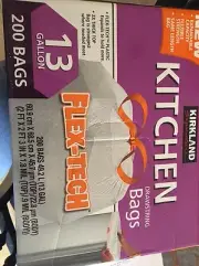 New Kirkland Signature Flex Tech Drawstring Kitchen Trash Bags 13 Gallon 200 ct