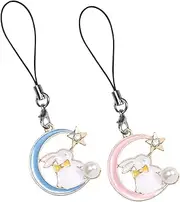 jojofuny 2 Pcs Phone Lanyard Charm Moon Star Bunny Phone Charm Phone Chain Strap Bunny Keyring Charm Alloy
