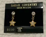 Vintage/ NOS Sarah COVENTRY PIERCED EARRINGS Gold Star Rhinestones