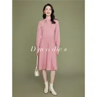 在飛比找ETMall東森購物網優惠-黛瑪詩溫柔粉色顯瘦燈籠袖連衣裙