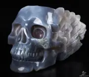 7.1" Agate Amethyst Geode Carved Crystal Skull & Wing, Crystal Healing