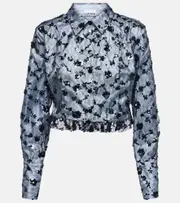 [Ganni] Ganni Sequined lace cropped shirt AU 6 blue