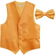 New men's tuxedo vest waistcoat + bow tie horizontal stripes prom formal gold