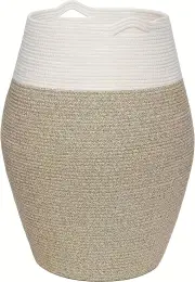 NNETM Woven Cotton Laundry Basket with Curve Shape and Handles - Large