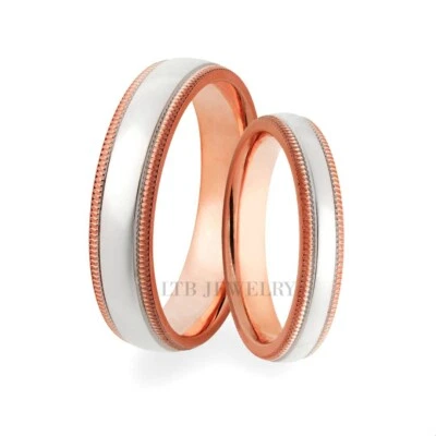 950 PLATINUM & 14K ROSE GOLD HIS & HERS MATCHING WEDDING BANDS RINGS SET