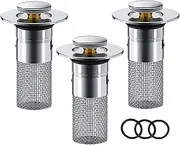 Sink Strainer, 3Pcs Sink Strainer Sturdy Stainless Steel Drain Fine Mesh Press Drainer for Kitchen Bathroom