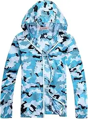 [BIKMAN] Camouflage Sun-Protective Rash Guard Outdoor Sports Windproof Hoodie Jacket, Light Blue, X-Large