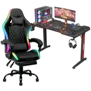 Advwin RGB Gaming Desk LED Light & Gaming Chair RGB LED Massage Office Chair Black