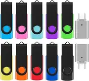 10 Pack 16GB USB Flash Drives with 2 USB C Adapters, Thumb Drive, USB Memory Stick Compatible with PC, Laptops, Mac and Adapters for USB C Devices (10 Mixed Color)