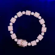 Mens Baguette Round Stone Block 24k Gold Silver Plated Iced Blinged Out Bracelet
