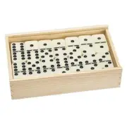 Hey Play M370005 Double Six Dominoes with Wood Case Black & White - Set of 55