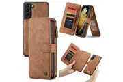 For Samsung Galaxy S22+ Plus Case Detachable Folio PU Leather Cover, Wild Horse Texture, Brown