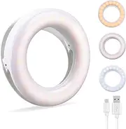 Ring Light, Rechargeable Portable Clip-on Selfie Fill Light for iPhone Android Smart Phone Photography, Camera Video, Girl Makes up (White A)