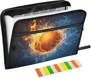 Quteprint 13 Pockets Expanding File Folder with Zipper Closure, Soccer Ball in Fire Water Accordion File Folder with Sticky Labels, Letter Size A4 Papers Expandable File Document Organizer