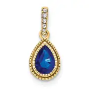 14K Yellow Gold Pear Sapphire and Real Diamond Pendant