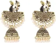 [NewZenro] Pearl Jhumka Bell Beaded Peacock Indian Stud Large Dangle Earrings for Women Girls Fashion Personalized Bohemian Vintage Animal Jhumki Statement Studs Exaggerate Unique Dangling Hypoallergenic