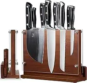 Magnetic Knife Block with Acrylic Shield 26 * 24 cm, XICEN Double Side Kitchen Knife Holder Without Knives- Acacia Wood Universal Knife Storage Organizer with Powerful Magnet for Kitchen Counter