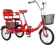 Foldable Adult Tricycle Seniors Three Wheel Cruiser Bikes Trike 16 Inch Bicycles Adjustable with Back Seat Basket for Men Women Shopping Exercise Red, Tricycle