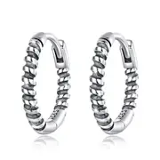 Solid 925 Signature Silver Ridged Huggie Earrings