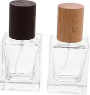 BELLIFFY 2 Pcs Refillable Perfume Atomizer Bottles Travel Spray Bottles with Elegant Wood Caps Compact Lightweight Design for Effortless Freshness the Go