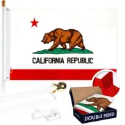 5 Feet Tangle Free Spinning Flagpole (White) California Flag Double Sided