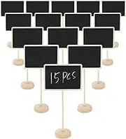 YBVABE Wood Mini Chalkboard Signs with Support Easels, Place Cards, 15 Pack Square Chalkboards Blackboard for Message Board Signs, Weddings, Birthday Parties, and Special Event Decorations